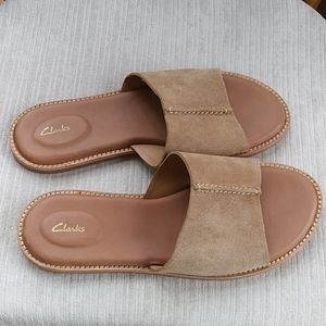 Clarks Karsea Mule Slide Leather Suede Sandal 8.5M Light Tan Suede